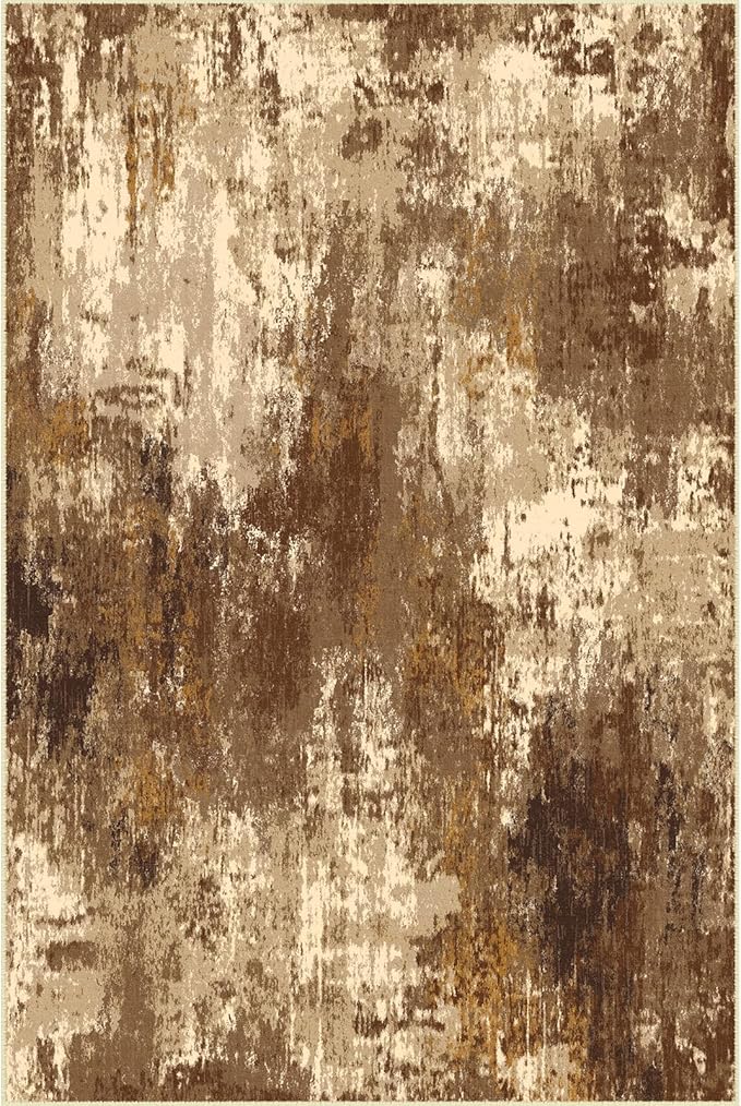 Washable Area Rugs 5'x7' Non-Slip Modern Abstract Soft for Living Room Entryway Bedroom Nursery, Print Pattern, Brown Tan Beige Coffee