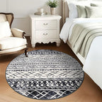 KUTA Washable Rugs Round 5Ft Black Navy Blue Boho Area Rug for Living Room, Moroccan Non-Slip Soft Geometric Circle Carpet for Bedroom Low-Pile Nursery Dorm Décor Throw