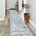 Morebes Vintage 2x10 Runner Rug for Hallway Non Slip,Washable Long Kitchen Rugs Runners,Soft Distressed Non-Shedding Carpet Runner Rug for Entryway Indoor Foyer Playroom,Blue-Gray