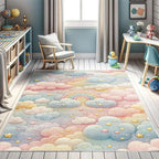 Ambesonne Cartoon Sky Decorative Rug, Dreamy Colors Celestial Atmosphere with Starry Kawaii Clouds Rainbow, Quality Carpet for Bedroom Dorm and Living Room, 4' X 5' 5", Blush Mustard Blue
