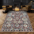 RUGSURE Washable Area Rugs - Perfect for Living Room, Bedroom, Kids Room, Nursery - Stain & Water Resistant Non-Slip, Pet & Child Friendly, Vintage Tribal Area Rugs (Rust and Blue, 4' x 6')