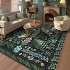 Boho Washable Living Room Bedroom Area Rug 8x10 Under Bed, Floral Large Living Dining Room Area Rugs for Under Table, Non Slip Botanical Indoor Carpet for Home Office Playroom (Black,8 x 10)