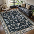 Tangsoo Black 3x5 Rug, Washable Vintage Rugs Indoor Area Rug, Non Slip Accent Rug,Floral Print Carpet, Soft Low Pile Rug for Living Room Dorm Bedroom Bedside Entryway Bathroom