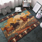 Horse Western Boho Ethnic Style Area Rug Washable Outdoor Rugs Anti-Slip Soft Carpet Entryway Indoor Door Mat for Bedroom,Living Room,Porch,Terrace and Entrance Decor 9'x 6'