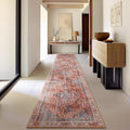 Phantoscope Washable Runner Rug 2'x10' Non-Slip, Vintage Neutral Fall Hallway Rugs for Entryway, Stair, Bedroom, Distressed Boho Medallion Pattern, Low-Pile Foldable Floor Carpet, Rust Orange