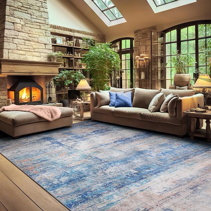 Abstract 5x7 Area Rug for Living Room Dining Room Office Bedroom Blue