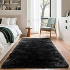 3x5 Solid Fluffy Black Area Rug – Washable, Durable, Living Room Rug, Non-Slip High Pile Shag Rugs for Bedroom, Living Room, Bedside, Dorms, Nursery Rooms, Kids Room, Soft Indoor Floor Carpet
