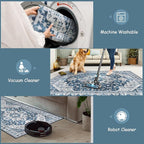 Moynesa Ultra-Thin Washable Area Rug - 5x7 Blue Rugs for Living Room Washable Rugs for Bedroom Soft Dining Room Mat, Vintage Printed Low Pile Indoor Carpet for Office Sunroom Playroom