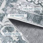jinchan Floral Area Rugs 4x6 - Machine Washable Vintage Distressed Boho Design Throw Rug Stain Resistant Carpet Low Pile Ultra-Thin Non-Slip for Bedroom Living Room Dining Room Kitchen (4‘x6', Grey)