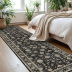 Washable Hallway Runner Rug 2.5x12ft - Long Non-Slip Charcoal Black Boho Runner Rug Low Pile Soft Vintage Farmhouse Moody Runners for Hallways Kitchen Living Room Indoor Entryway Bedroom