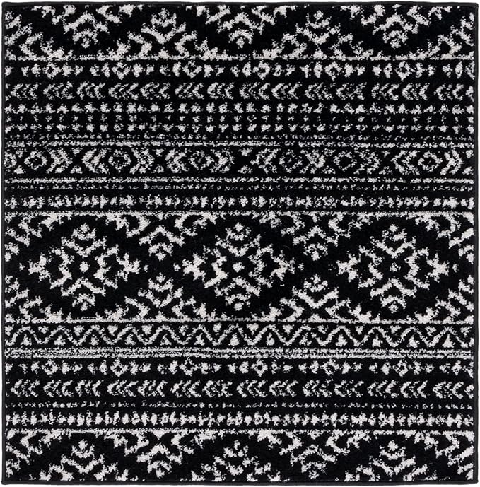 SAFAVIEH Tulum Collection Area Rug - 3' Square, Black & Ivory, Moroccan Boho Tribal Design, Non-Shedding & Easy to Clean, Ideal for Entryway, Foyer, Accent Space, Bedroom (TUL272Z)