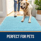 OLANLY Dog Door Mat for Muddy Paws 59x35, Absorbs Moisture and Dirt, Absorbent Non-Slip Washable Doormat, Quick Dry Chenille Mud Mat for Dogs, Entry Indoor Entryway Carpet for Inside Floor, Blue