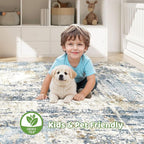 10x13 Area Rug Living Room: Washable Large Abstract Modern Soft Rugs Stain Resistant Indoor Floor Non Slip Accent Carpet for Bedroom Nursery Playroom Office Dining Room Dorm Home House- Light Blue