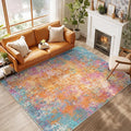 Washable Area Rugs 9'x12' Non-Slip Modern Abstract Soft for Living Room Entryway Bedroom Nursery, Print Pattern, Orange Blue Pink Yellow Colorful