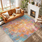 Washable Area Rugs 5'x7' Non-Slip Modern Abstract Soft for Living Room Entryway Bedroom Nursery, Print Pattern, Orange Blue Pink Yellow Colorful