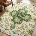 Phantoscope Washable Area Rug 6'x9' Non-Slip, Vintage Boho Rugs for Living Room, Bedroom, Dining Room, Neutral Green Floral Medallion Pattern, Low-Pile Foldable Floor Carpet, Forest Green/Cream