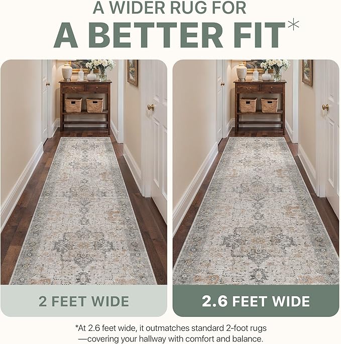Runner Rug 2'6''x4, Non Slip Hallway Runner Rugs, Low Pile Lightweight Machine Washable Vintage Rug for Hallway, Entryway, Bedroom, Kitchen and Corridor,Light Taupe Brown