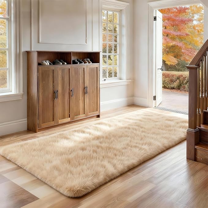 2x6 Solid Fluffy Camel Area Rug – Washable, Durable, Small Bedroom Runner Rug, Non-Slip Shag Rugs for Living Room, Bedroom, Bedside, Dorms, Kids Room, Sofa Coffee Table, Indoor Floor Carpet