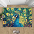 Peacock Rug 3x4-3x4 Rug, Wonderful Peacock Area Rugs for Bedroom, Teal Turquoise Rugs for Living Room, Modern Style Washable Mat, Malachite Green Feather Carpet - Peafowl Home Decor & Gifts