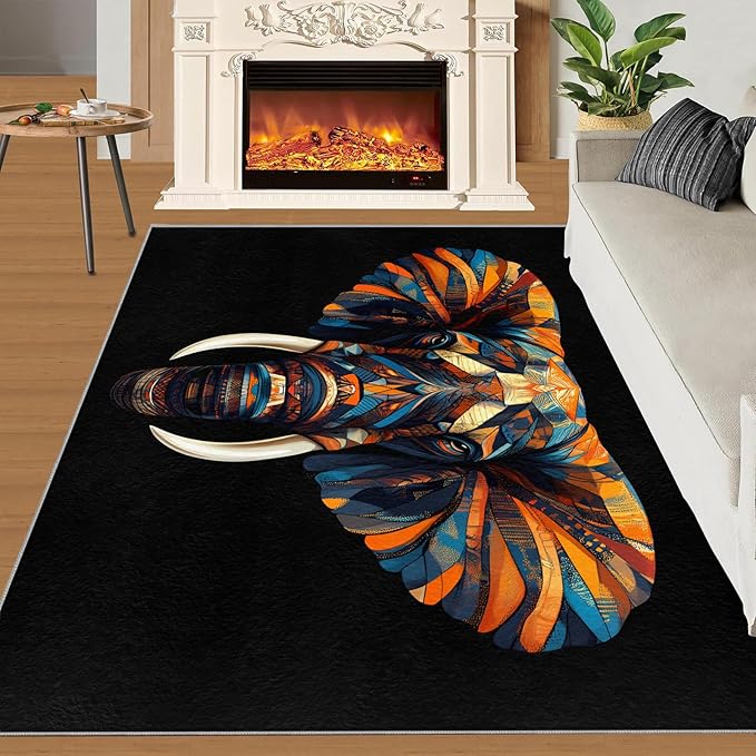 Indian Gods Rugs for Bedroom - 5x8 Area Rug - Ganesha Rugs for Living Room, Abstract 3D Ganesha Rug, Non-Slip Washable Home Decor Carpet