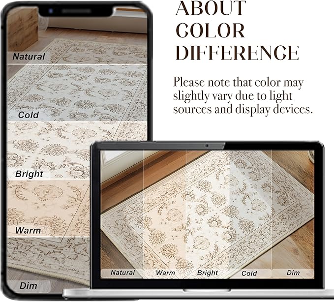 XWZO Runner Rug 2x6ft, Washable Hallway Runner with Non-Slip Backing, Spill Stain Resistant Floor Mat for Entryway Corridor Bedroom Kitchen Living Room, Soft Low-Pile Area Carpet, Beige