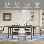 Easy-Going Area Rug 6x9 Washable Floral Rugs for Living Room Non-Slip Bedroom Rug Low Pile Lightweight Retro Flowers Throw Rug for Dining Room Kitchen Home Office Carpet, Teal Red