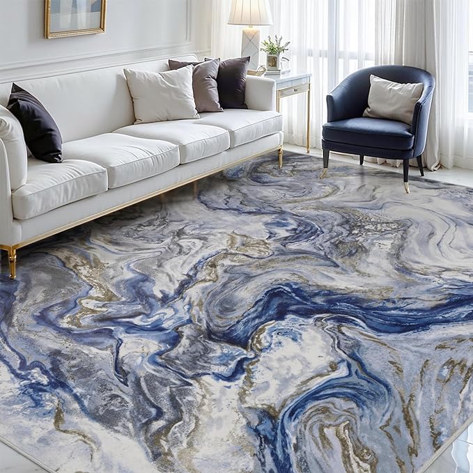 9x12 Area Rugs for Living Room, Modern Abstract Rug for Bedroom, Contemporary Machine Washable Rug, Large Stain Resistant Carpet for Dining Room Playroom Nursery Room, Pet & Kids Friendly
