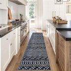 KUTA Boho Runners for Hallways 2x8 Black Moroccan Washable Runner Rug Non-Slip Vintage Kitchen Rugs Ultra Soft Distressed Geometric Floor Carpet for Bedroom Laundry Living Room