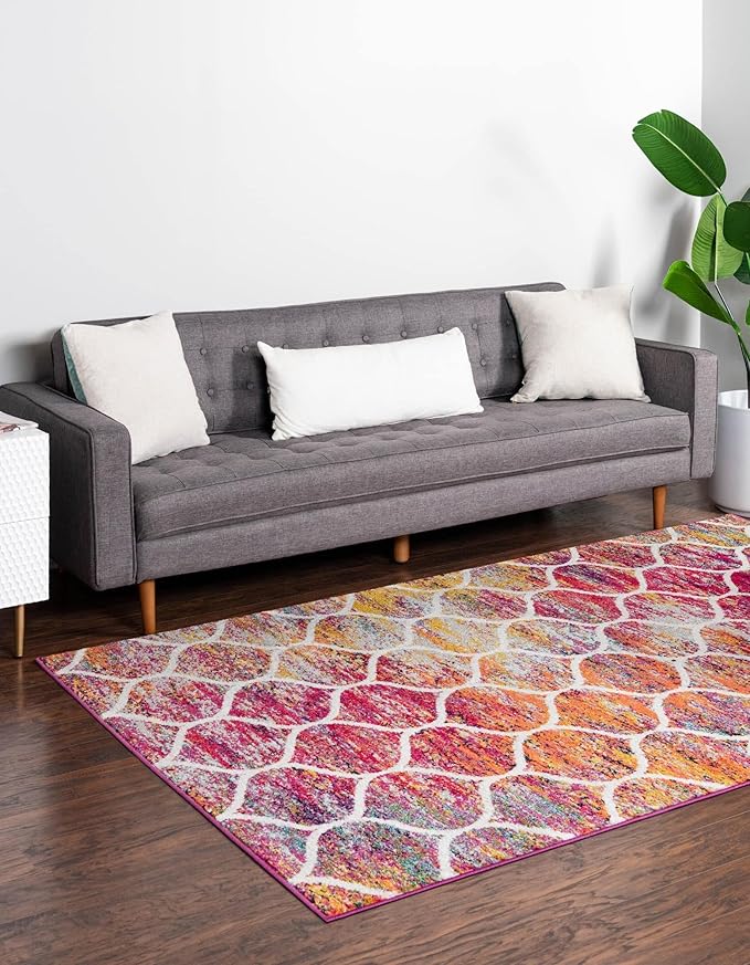Rugs.com Lattice Frieze Collection Rug – 8' x 11' Multi Medium Rug Perfect for Living Rooms, Large Dining Rooms, Open Floorplans