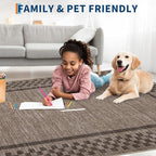 GarveeHome 4x6 Rug Small Washable Living Room Rug Modern Bordered Area Rugs with Rubber Backing Soft Non Slip Low Pile Dining Room Throw Carpet Checkered Geometric Mats for Bedroom Kitchen, Brown