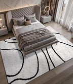 YIHOUSE Modern Area Rugs for Living Room, 8x10 Washable Black and White Rug, Thin Abstract Geometric Striped Rug, Area Rug for Bedroom,Kitchen,Dining Room,Office
