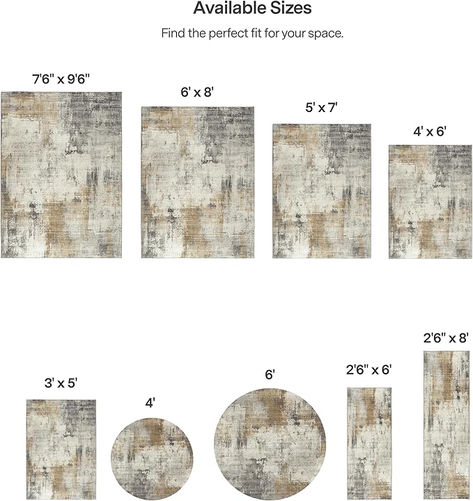 ReaLife Rugs Machine Washable Area Rug Runner - Living Room Bedroom Bathroom Kitchen Entryway Office - Padded Low Pile Stain Resistant Premium - Modern Abstract Contemporary - Quinn - Beige 3' x 5'