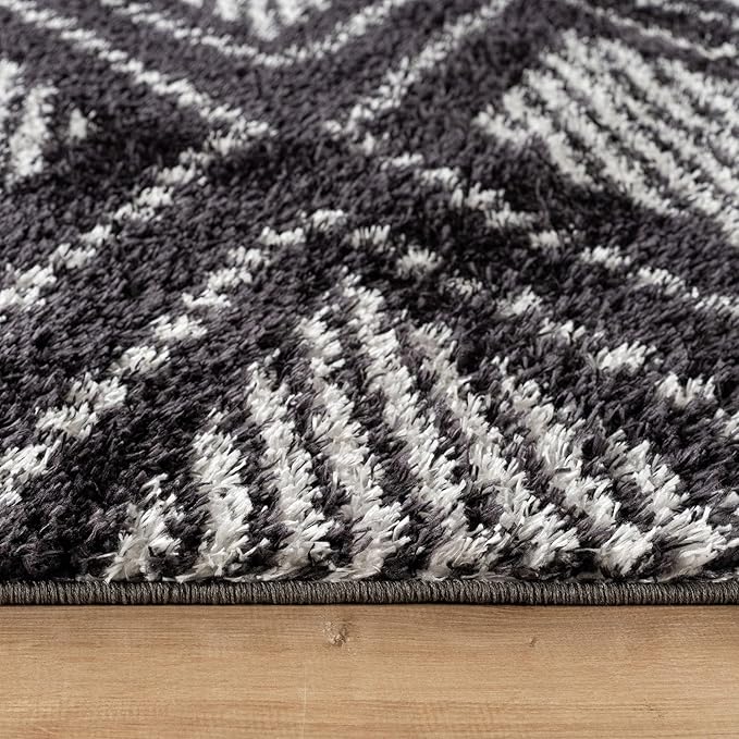 Rugshop Geometric Shag Area Rug Anthracite Dark Gray and White 2' x 3' Ideal for Entryways, Kitchens, or Small Spaces