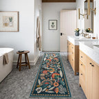 Boho Washable Green Bathroom Kitchen Runner Rug, 2x8 Egypt Hallway Entryway Rug Runner, Non Slip Botanical Floral Vintage Carpet for Entry Living Laundry Room (Dark Green, 2 x 8)