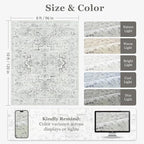 Farmhouse Distressed 8x10 Rugs for Living Room Bedroom, Washable Non Slip Dining Room Rugs for Under Table, Low Pile Thin Soft Carpet Medallion Pattern Printed Boho, Off White/Grey