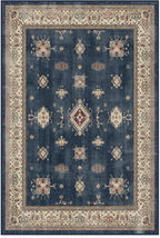 RUGGABLE Washable Vintage Area Rug – Verena Sapphire 4x6, Stain-Resistant, Non-Slip – Medium Machine Washable Rugs for Living Room, Bedroom, Hallway, Entryway & Office–with Cushioned Pad