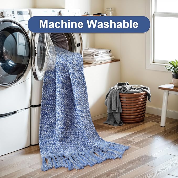 Collive Kitchen Runner Rug, 2' x 4.3' Hand-Woven Reversible Washable Rug, Navy Blue Cotton Modern Farmhouse Bathroom Rug Hallway Carpet for Foyer Bedroom Entry Back Door Decor