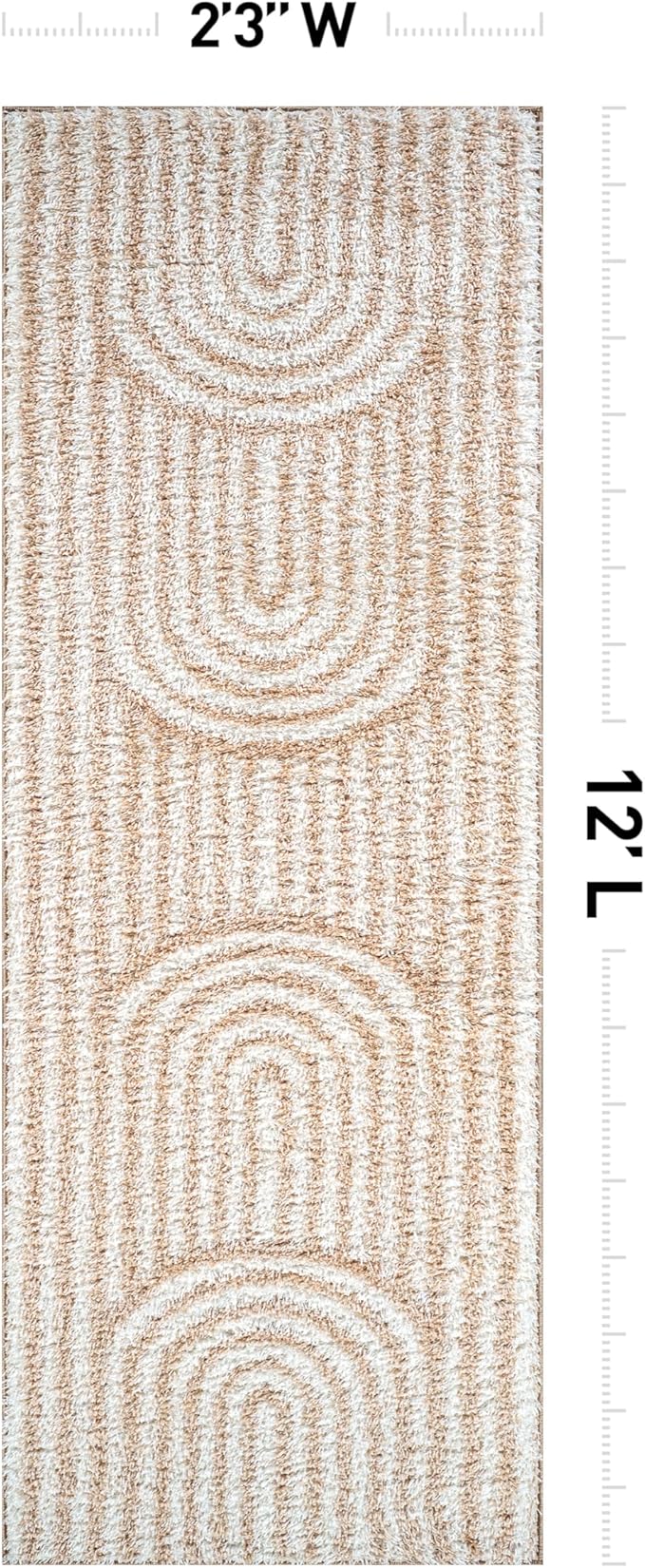 Rugshop Abstract Arch Shag Runner Rug Beige 2' 3" x 12' Great for Long Hallways, Open Entryways, or Galley Kitchens