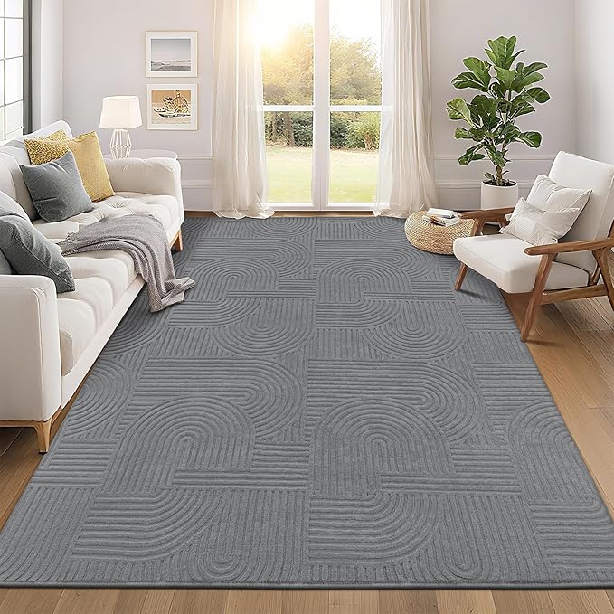 Pauwer 8x10 Washable Area Rugs for Living Room Modern Grey Solid Color Soft Fluffy Rugs for Bedroom Non Slip Boho Accent Indoor Mat Floor Carpet Cover for Kids Room Dining Room Kitchen Office