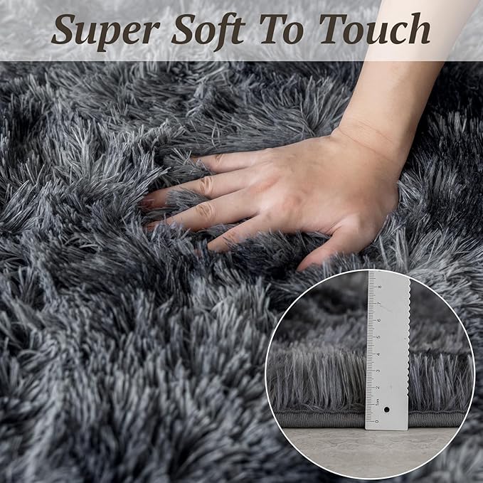 8x10 Area Rugs for Living Room Bedroom, Soft Fluffy Shaggy Bedside Rug, Indoor Floor Carpet for Kids Playroom, Dorms, Nursery Rooms, Home Decor (Tie-Dyed Dark Grey 8'x10')