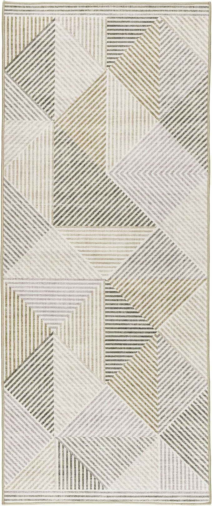 ReaLife Rugs Machine Washable Area Rug Runner - Living Room Bedroom Bathroom Kitchen Entryway Office - Padded Low Pile Stain Resistant Premium - Modern Geometric Contemporary - Miles - Beige 2'6"x6'