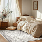 jinchan Floral Area Rugs 4x6 - Machine Washable Vintage Distressed Boho Design Throw Rug Stain Resistant Carpet Low Pile Ultra-Thin Non-Slip for Bedroom Living Room Dining Room Kitchen (4‘x6', Beige)