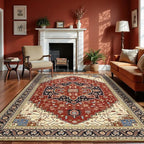 6x9 Orange Red Area Rug for Living Room, Machine Washable Rugs with Non-Slip Backing for Bedroom, Vintage Medallion Carpet Dining Room Office Kids Room Decor