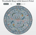 6ft Washable Round Rug - Bug Rugs for Living Room Non-Slip Low Pile Soft Ultra-Thin Machine Washable Circle Carpet for Bedroom, Entryway, Nursery, Kitchen, Home Office (6' Round Blue)