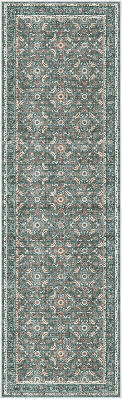 WITSHOCK Washable 3x10 Long Runners Rugs for Hallways,Vintage Neutral Hallway Rugs for Entryway Kitchen Bedroom,Vintage Farmhouse Home Decor(Teal Blue,3x10)