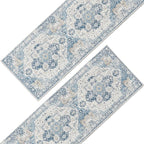 jinchan Kelda Runner Rug 3x8-2pcs Vintage Hallway Rug Kitchen Washable Runner Retro Floor Cover Lightweight Non-Slip Thin Distressed Carpet for Entryway Bathroom Laundry Room Bedroom Stairway Blue