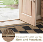 Vasofe 2x6 Runner Rug for Hallway, Washable Checkered Jute Rugs, Outdoor Indoor Patio Porch Balcony Bedroom Kitchen Laundry Geometric Mat, Non Slip Plaid Farmhouse Design Carpet, Black and Brown