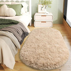 Soft Fluffy Area Rug for Bedroom, Fuzzy Shaggy Oval Throw Rugs for Bedside, Non-Slip Cozy Plush Shag Carpet for Kids Room Nursery Dorm Living Room, Beige, 2.6 x 5.3 Feet, 2 Packs