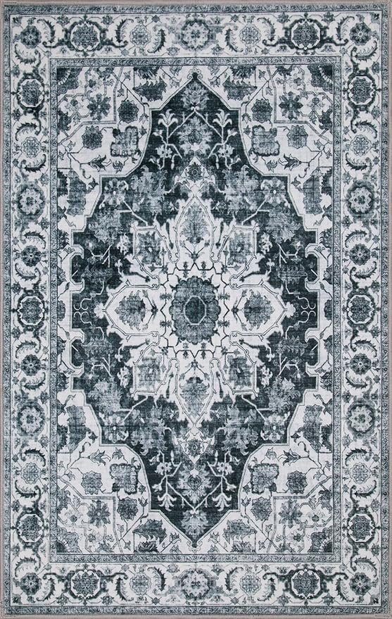 WILLSUN Washable Area Rugs, 2x3 Non-Slip Boho Small Area Rugs for Entryway, Kitchen, Bathroom, Machine Washable Vintage Rug, Indoor Floral Print Carpet for Home Decor, Kid & Pet Friendly Mat