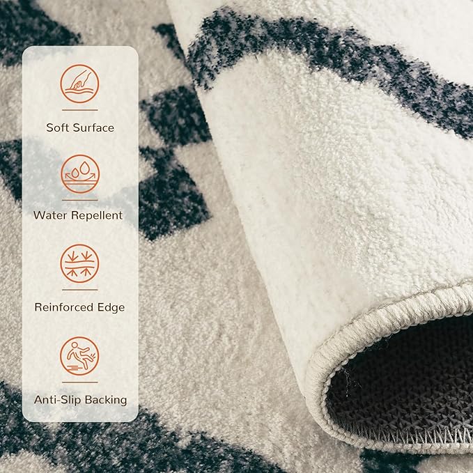 Area Rug 6x9 Rug Machine Washable Non-Slip Low Pile Print Pattern Western Rug for Living Room Bedroom Entryway Tribal Series -Navywhite/Black